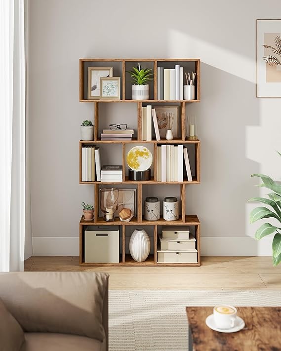 6-Tier Rustic Brown Bookcase Room Divider Modern Cube Storage Display Shelf 159