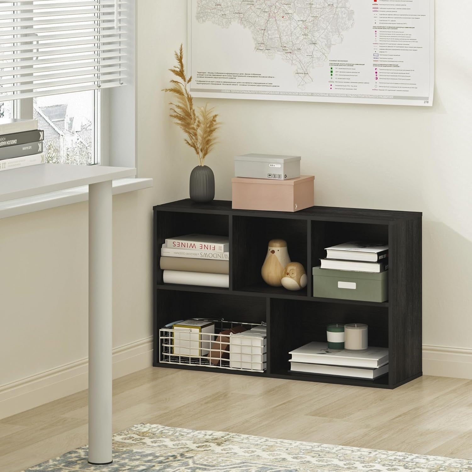 5 Cube No Tool Bookcase Storage Open Shelf Compact Design Organizer Black