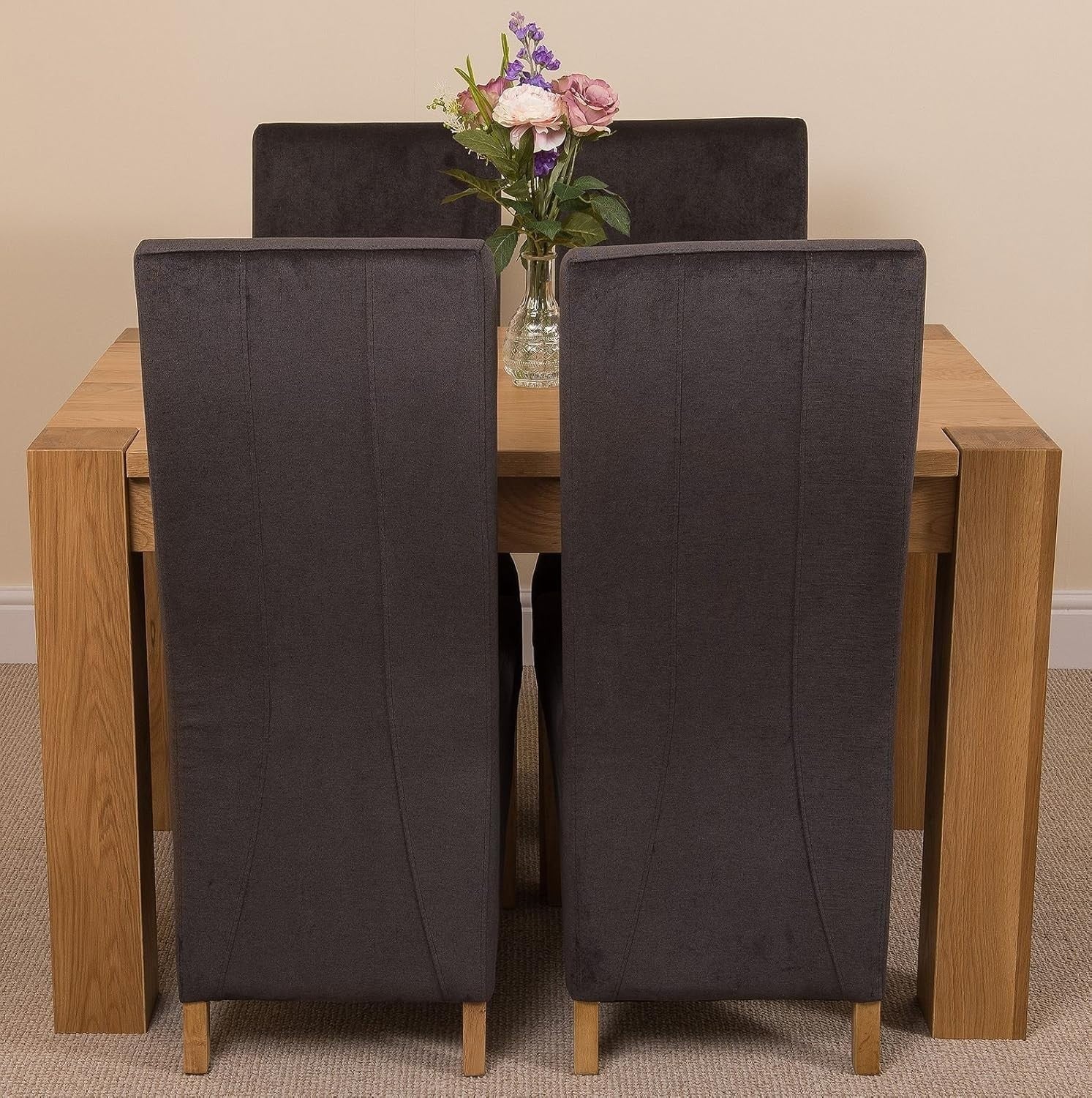Solid Oak Dining Table 4 Chairs Set Dark Grey Fabric 125x80cm Modern