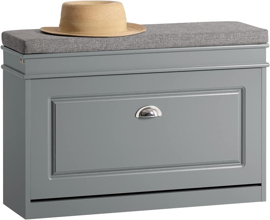 Compact Shoe Storage Bench with Flip Drawer & Cushion, 150kg Load Grey