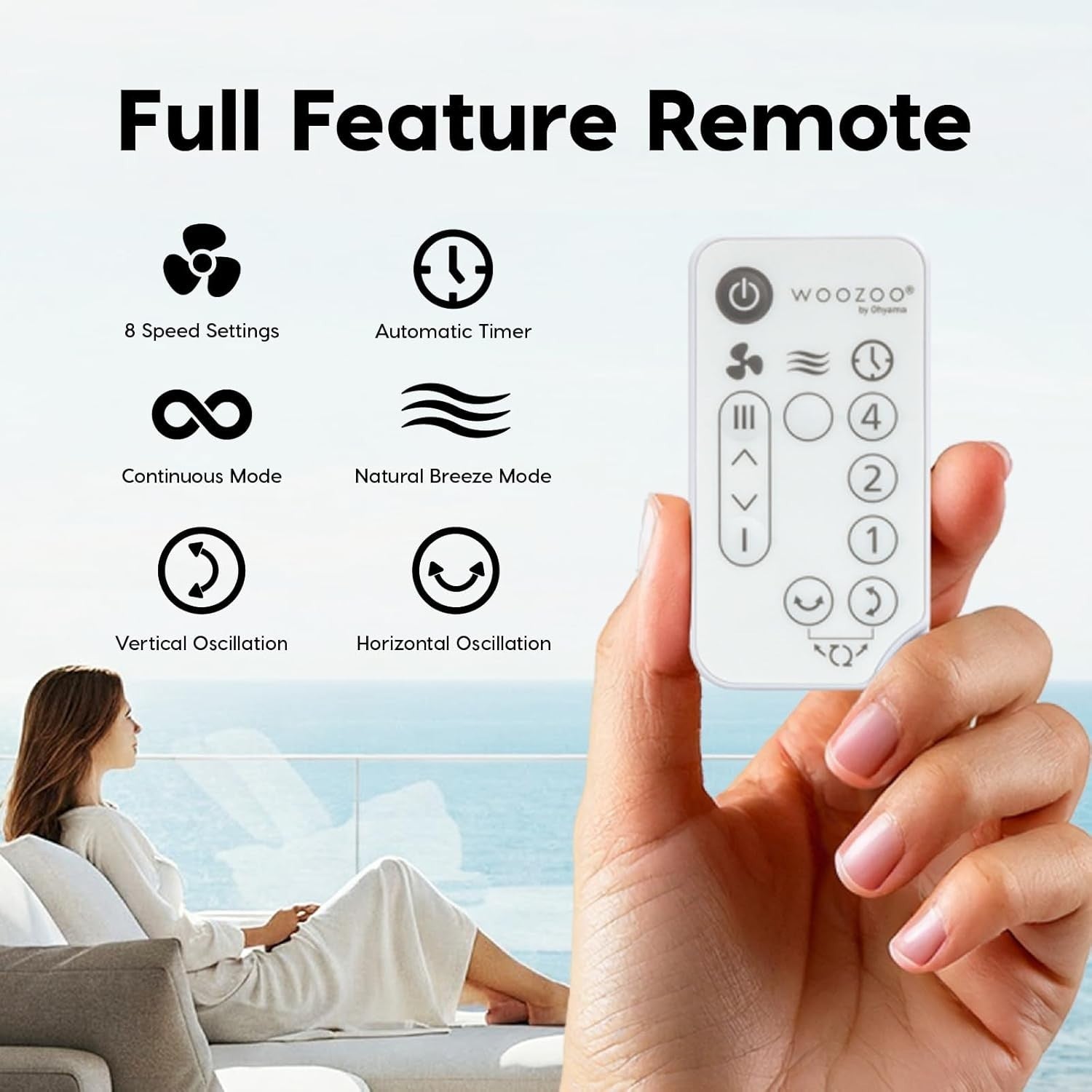 30㎡ Table Fan – 5-Speed Quiet Oscillating Desk Air Circulator w/ Remote Control