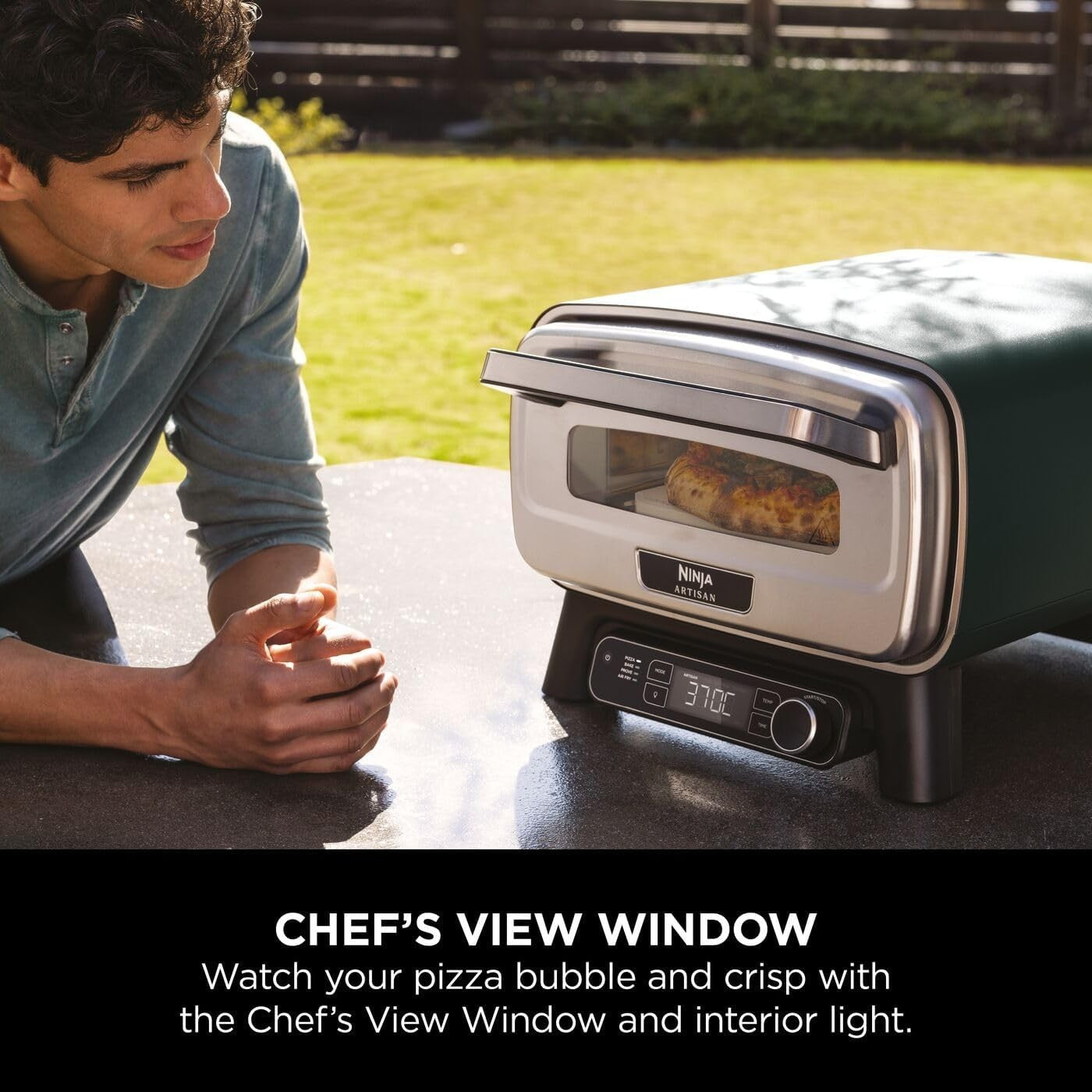Outdoor Electric Pizza Oven Air Fryer 370°C 12in Pizza Stone Peel Basket Green
