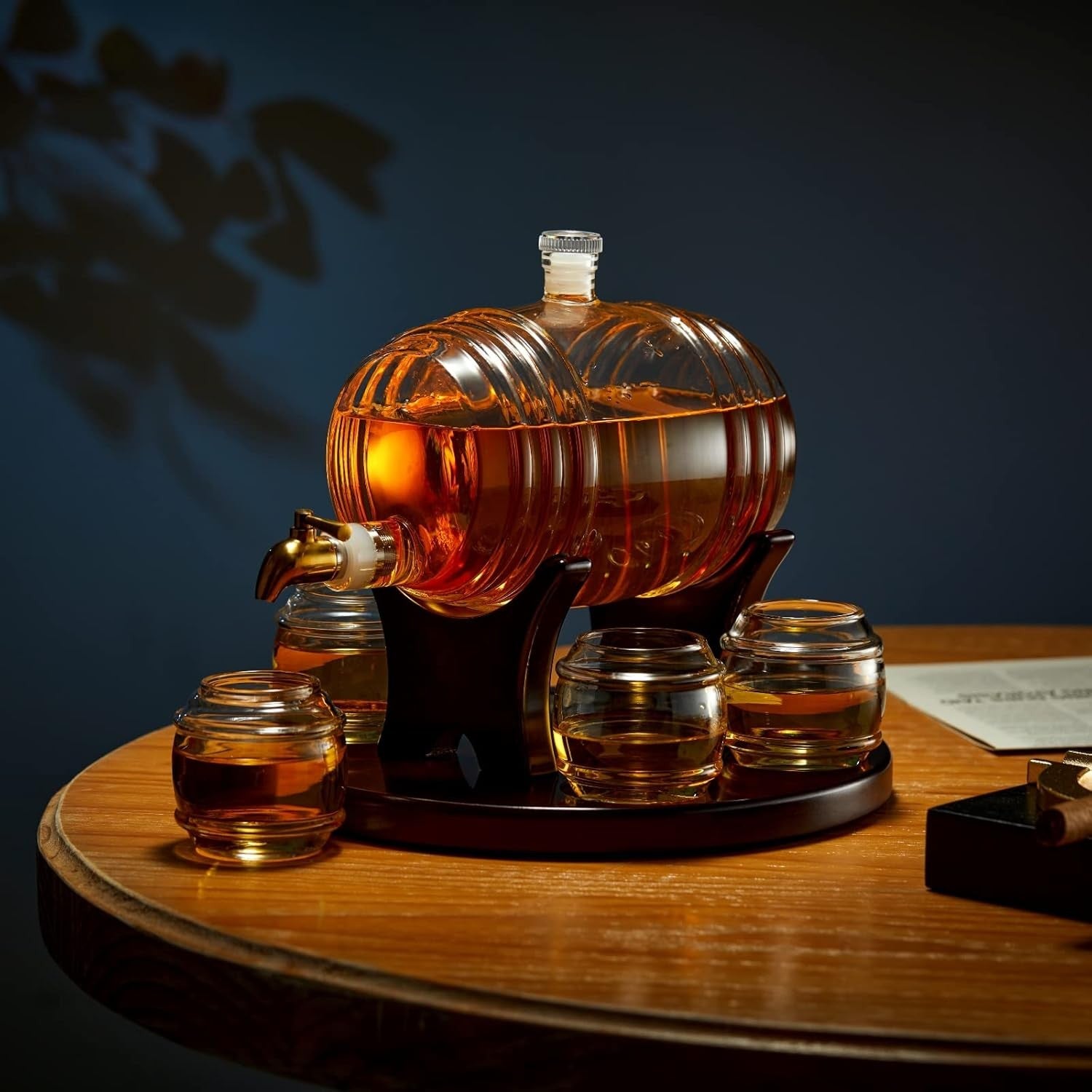Whiskey Barrel Decanter Set 1.3L With 4 Glasses Home Bar Gift Men Liquor Dispens