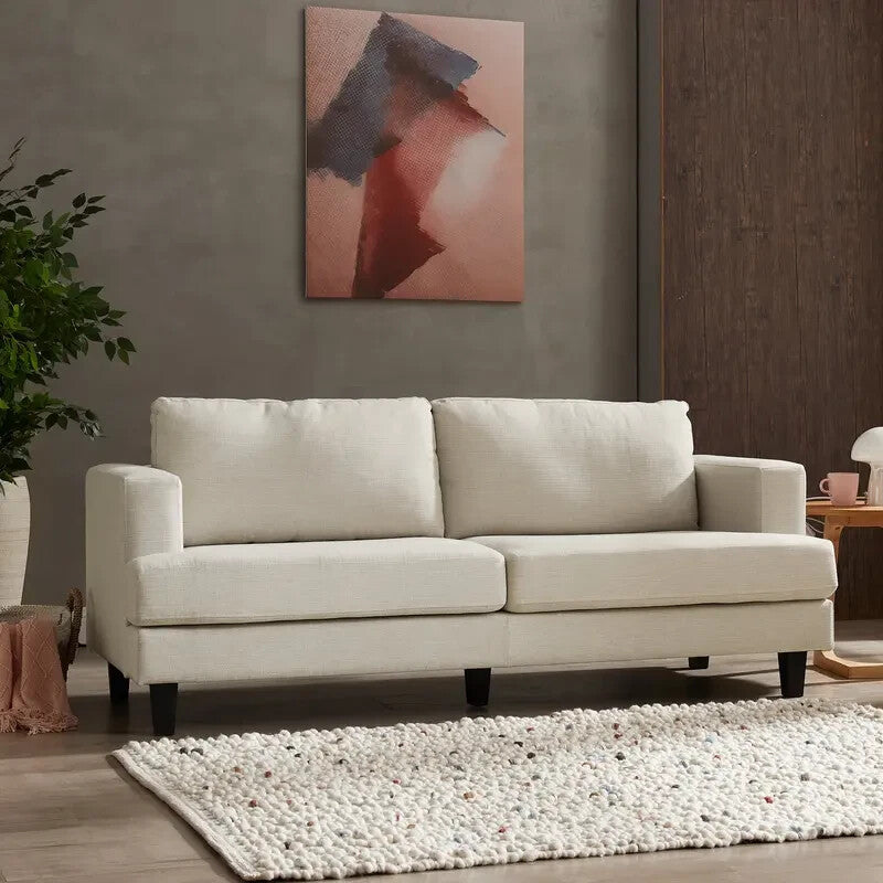 Natural Linen 3 Seater Sofa Modern Fabric Couch Cream Padded Seat Legs
