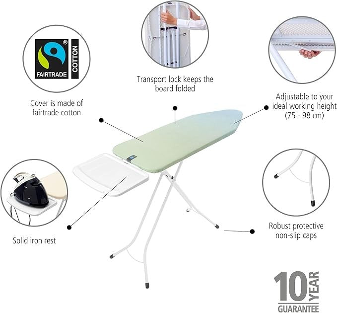Large Ironing Board 124x45cm Adjustable Height Steam Generator Ready
