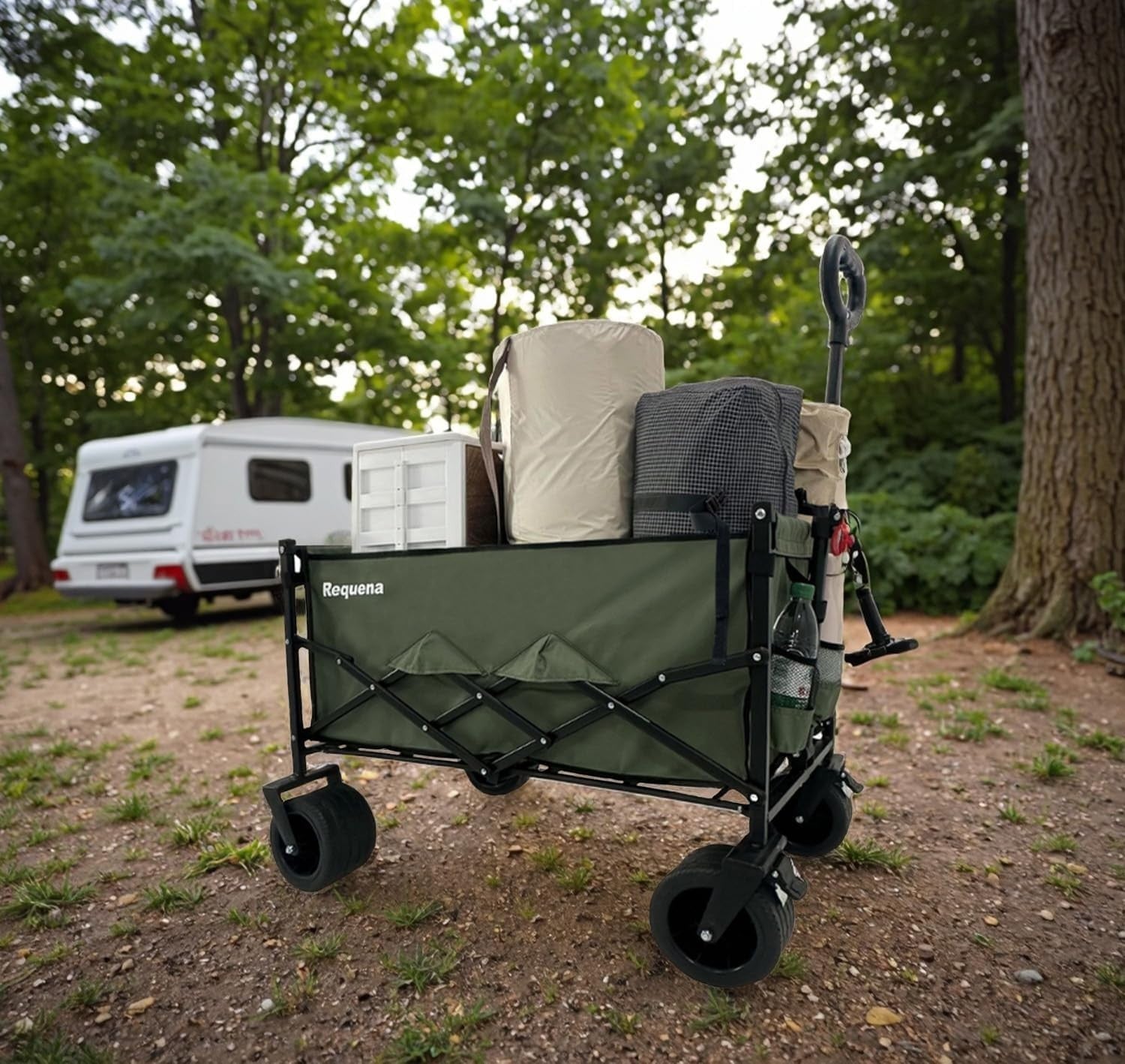 Green Heavy Duty Folding Wagon Wide Wheel Camping Garden Beach Trolley 330lb