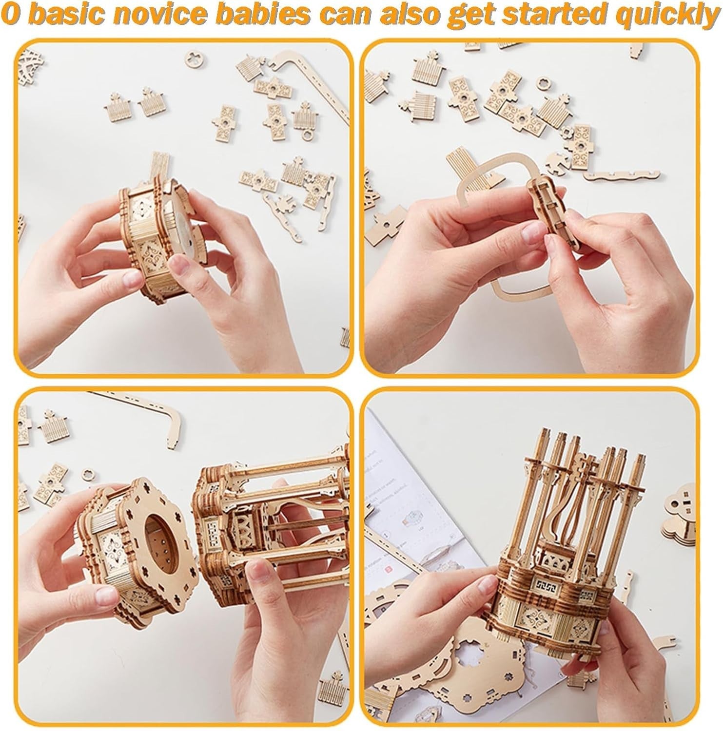 3D Wooden Ferris Wheel Puzzle with LED Lights & Music, DIY Craft Gift