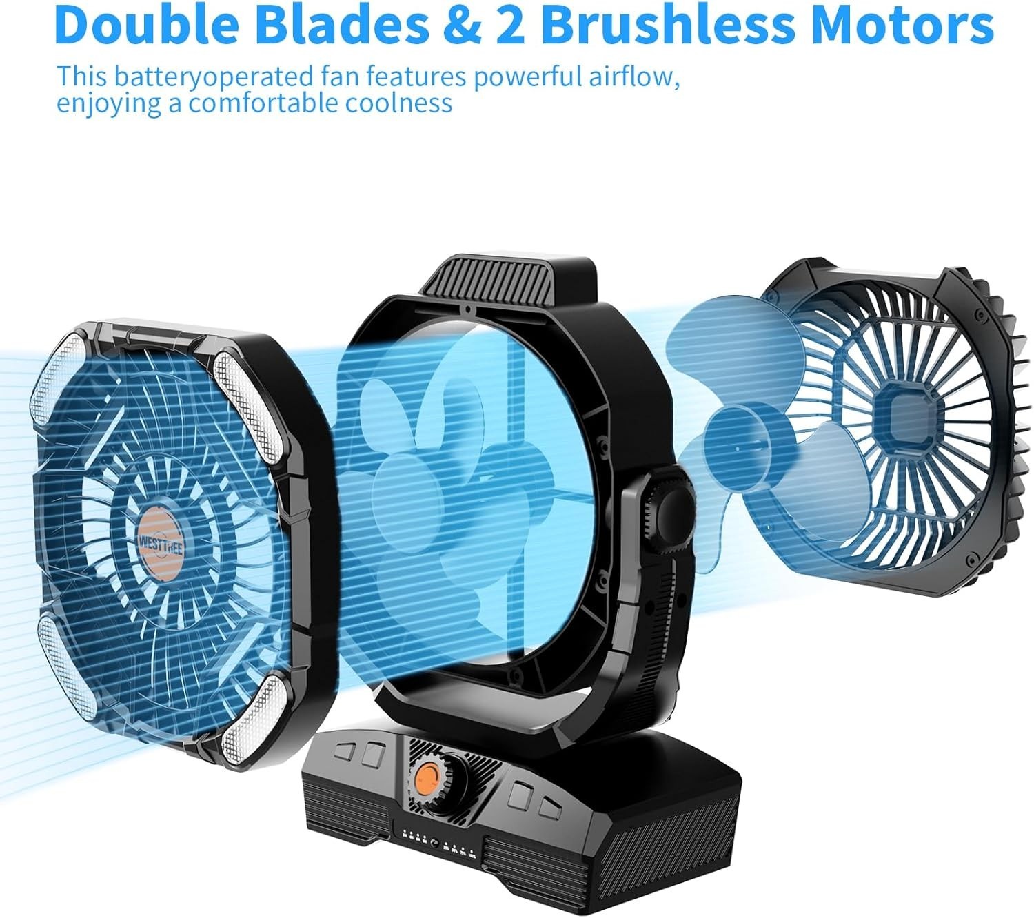 Camping Fan 20000mAh Rechargeable – Portable LED Light Desk Fan w/ Remote Black