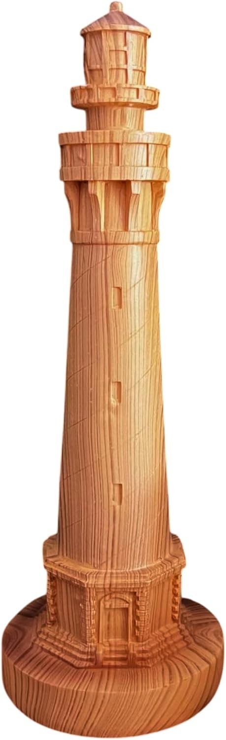 Coastal Lighthouse Ornament 23cm Wood Effect Nautical Home Decor Seaside Statue