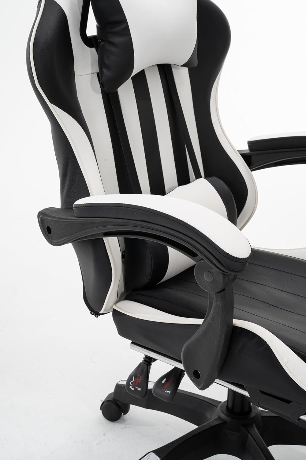 Gaming Office Chair White PU Leather Swivel Adjustable Height Reclining Footrest