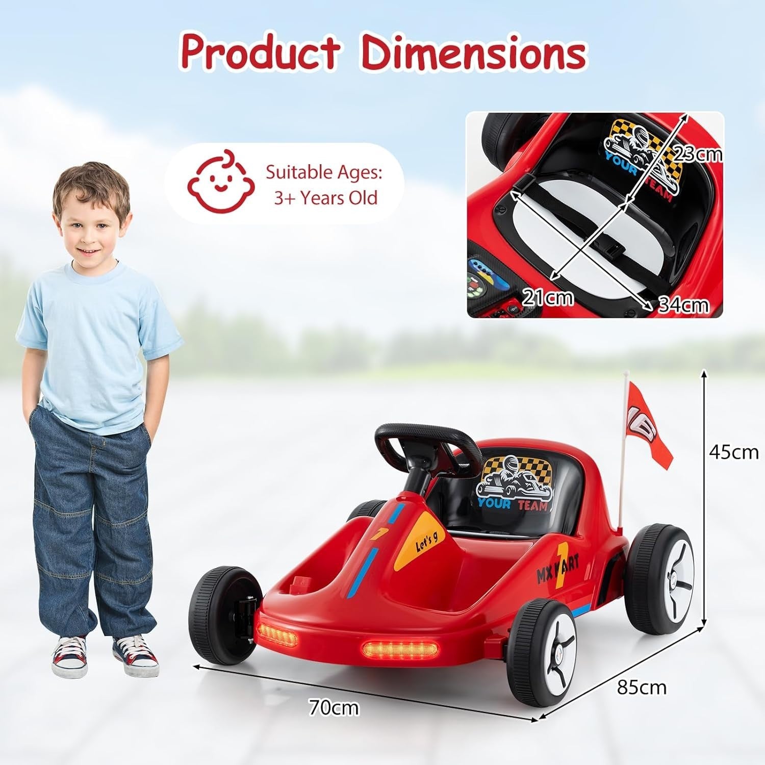 Kids Electric Go Kart 12V Ride On Car Remote Control LED Music Red