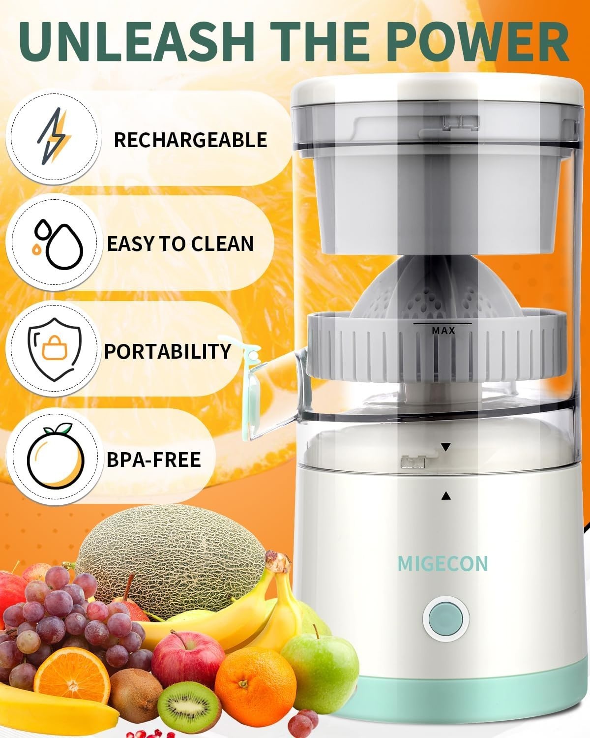 USB Rechargeable Citrus Juicer Cordless Portable Anti Drip BPA Free