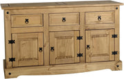 Rustic 3 Door 3 Drawer Sideboard Cabinet Solid Pine Storage Unit Waxed