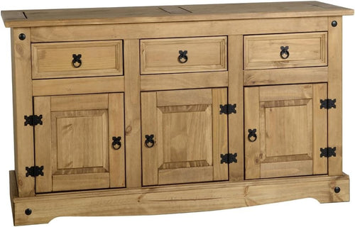 Rustic 3 Door 3 Drawer Sideboard Cabinet Solid Pine Storage Unit Waxed