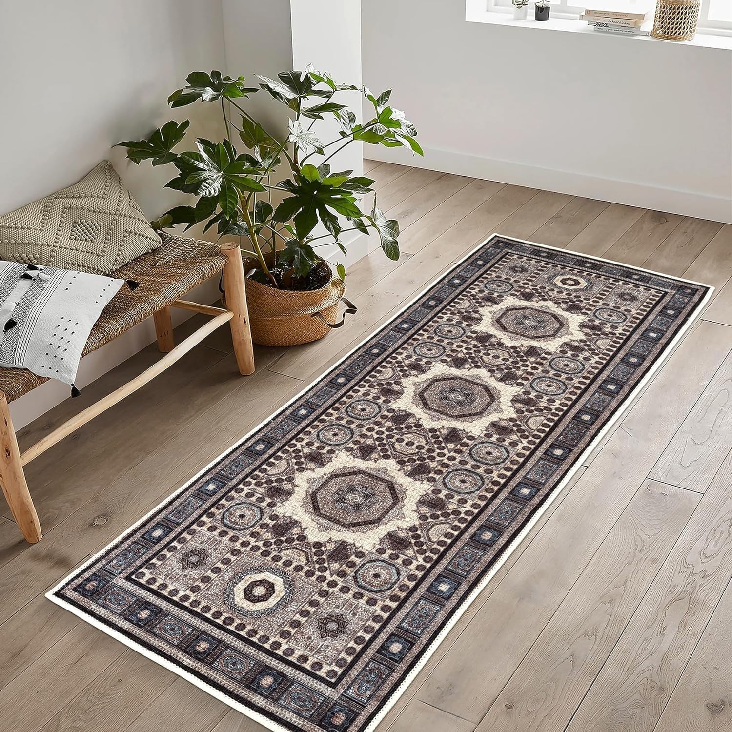 Modern Machine-Washable Runner Rug 60x240cm Non-Slip Soft Short Pile