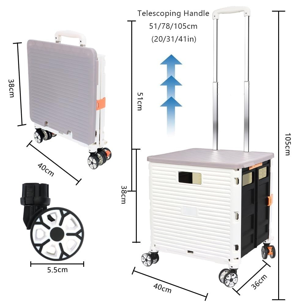 50L Heavy Duty Folding Trolley Cart 60KG with Telescopic Handle & Wheels