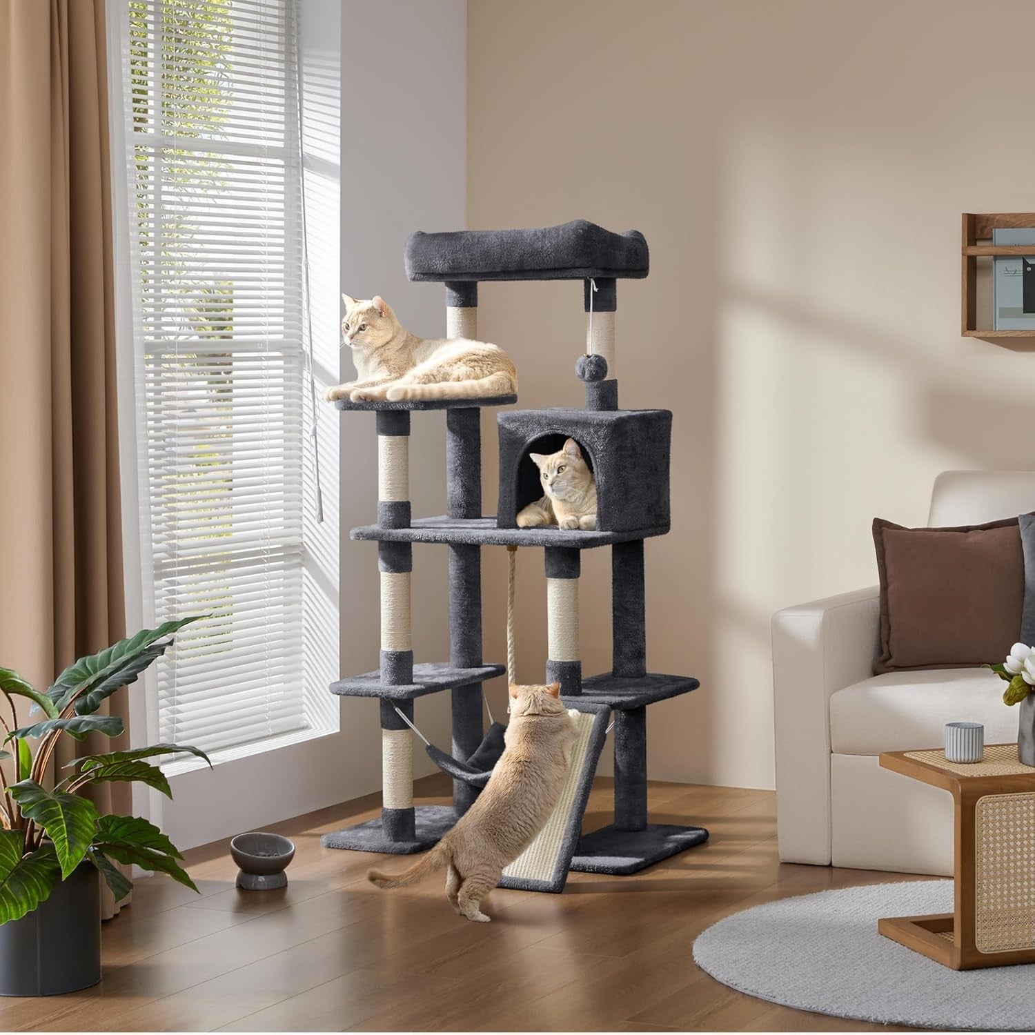 Large Cat Tree 137cm Multi Level Tower Condo Hammock Scratching Posts
