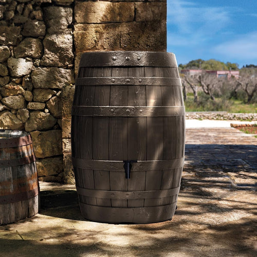 250L Brown Bavarian Beer Keg Garden Water Butt With Tap & Connector Kit