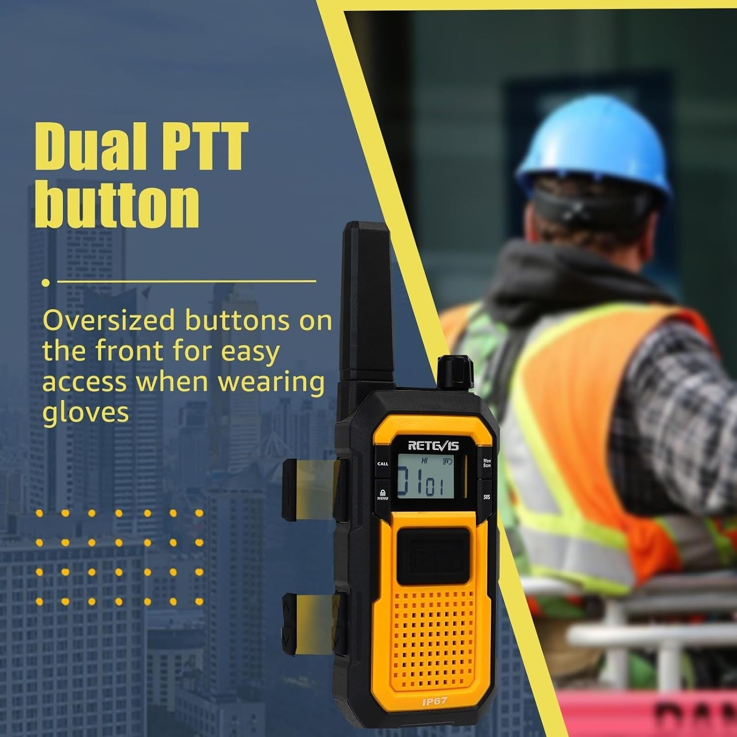 Waterproof Heavy Duty Walkie Talkies IP67 VOX Dual PTT 2 Pack