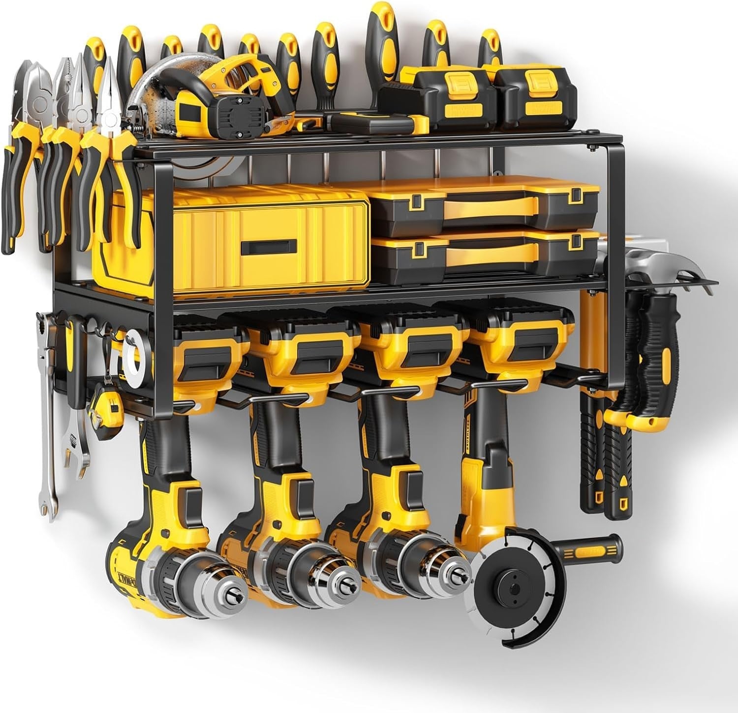 3-Tier Wall Mounted Power Tool Organizer 4 Slots Alloy Steel