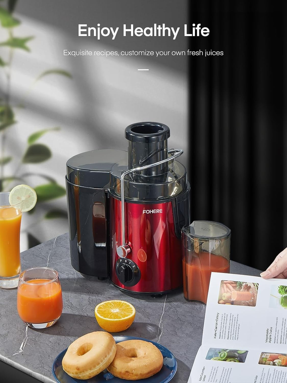900W Centrifugal Juicer 3 Speed Wide Chute Fast Easy Clean Whole Fruit Red