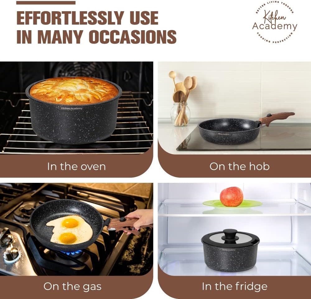 10pcs Black Granite Non Stick Induction Cookware Set with Detachable Handle