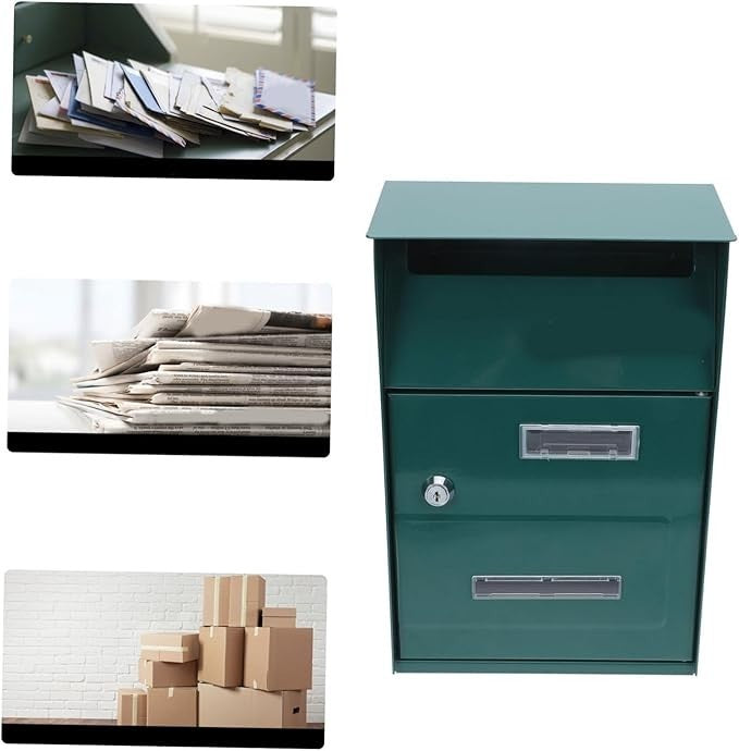 Lockable Green Metal Wall Mount Mailbox Secure Post Box Stylish Letter Holder