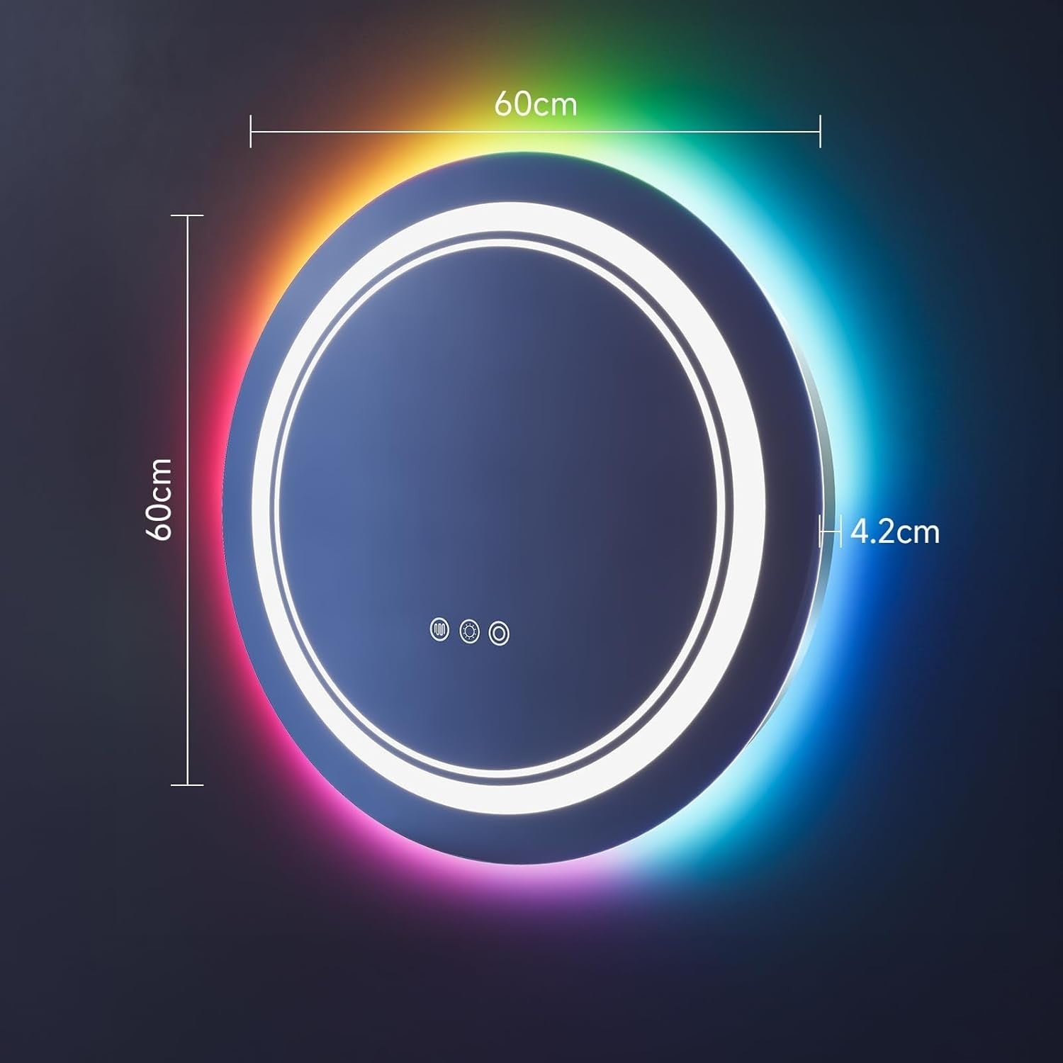 LED Bathroom Mirror 60cm Round RGB Dimmable Anti-Fog Touch Control