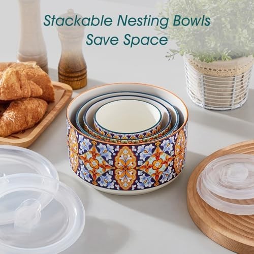 Bohemian 4-Piece Ceramic Nesting Mixing Bowls Set 60/36/20/10oz