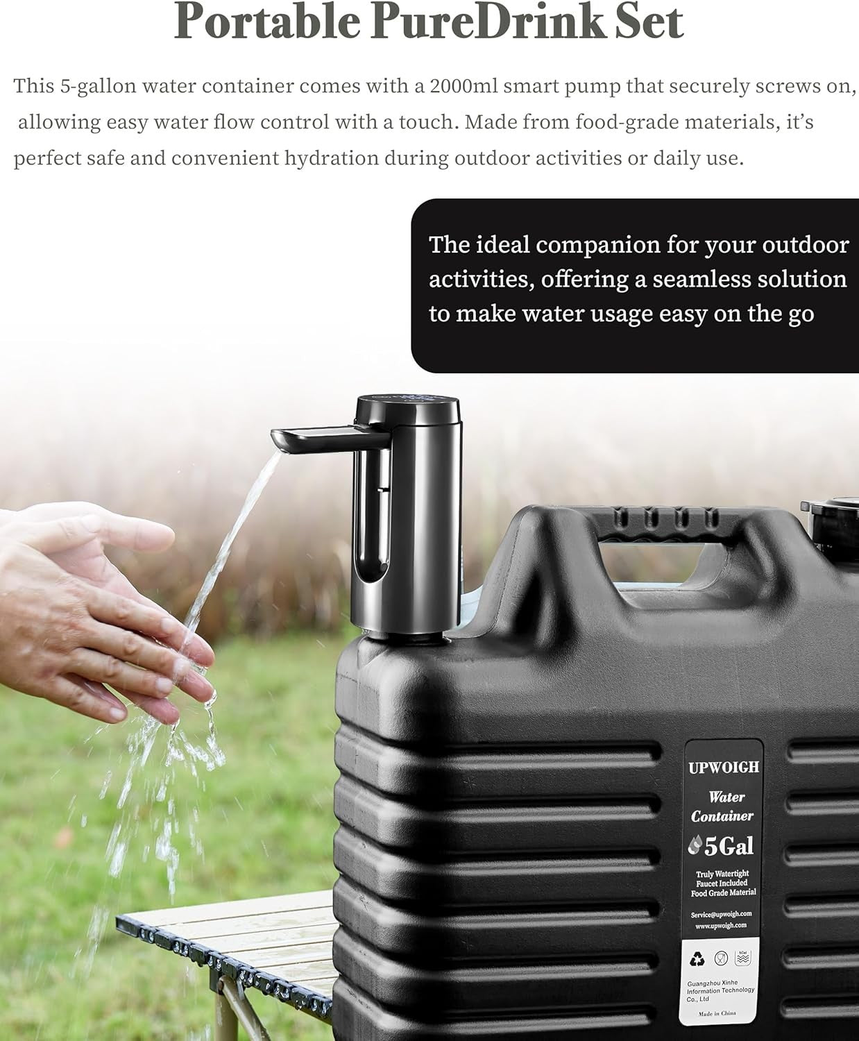 Portable 5 Gallon Water Jug with Electric Pump 19L Leakproof Camping Tank