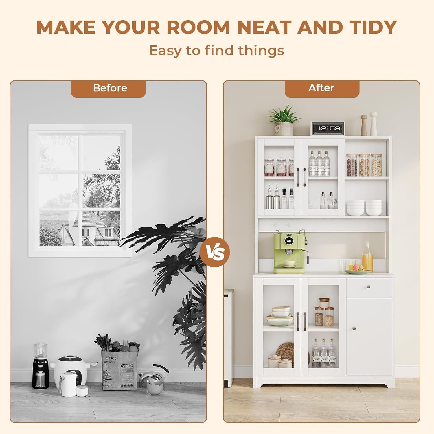 White Tall Kitchen Pantry Cabinet 5 Doors 1 Drawer 183.5cm
