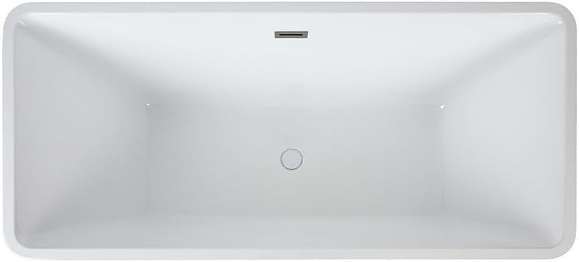 White Double Ended Freestanding Square Bath 1500x750mm Brass Overflow