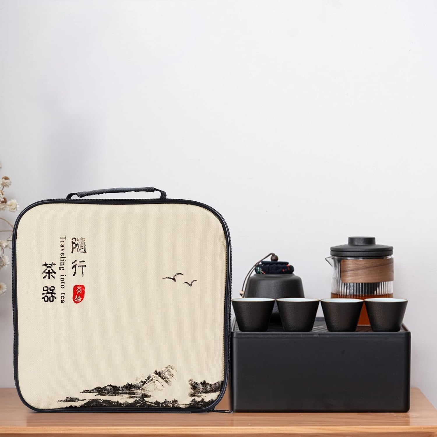Portable Kung Fu Tea Set Black Travel Teapot Cups Gongfu Tea Service