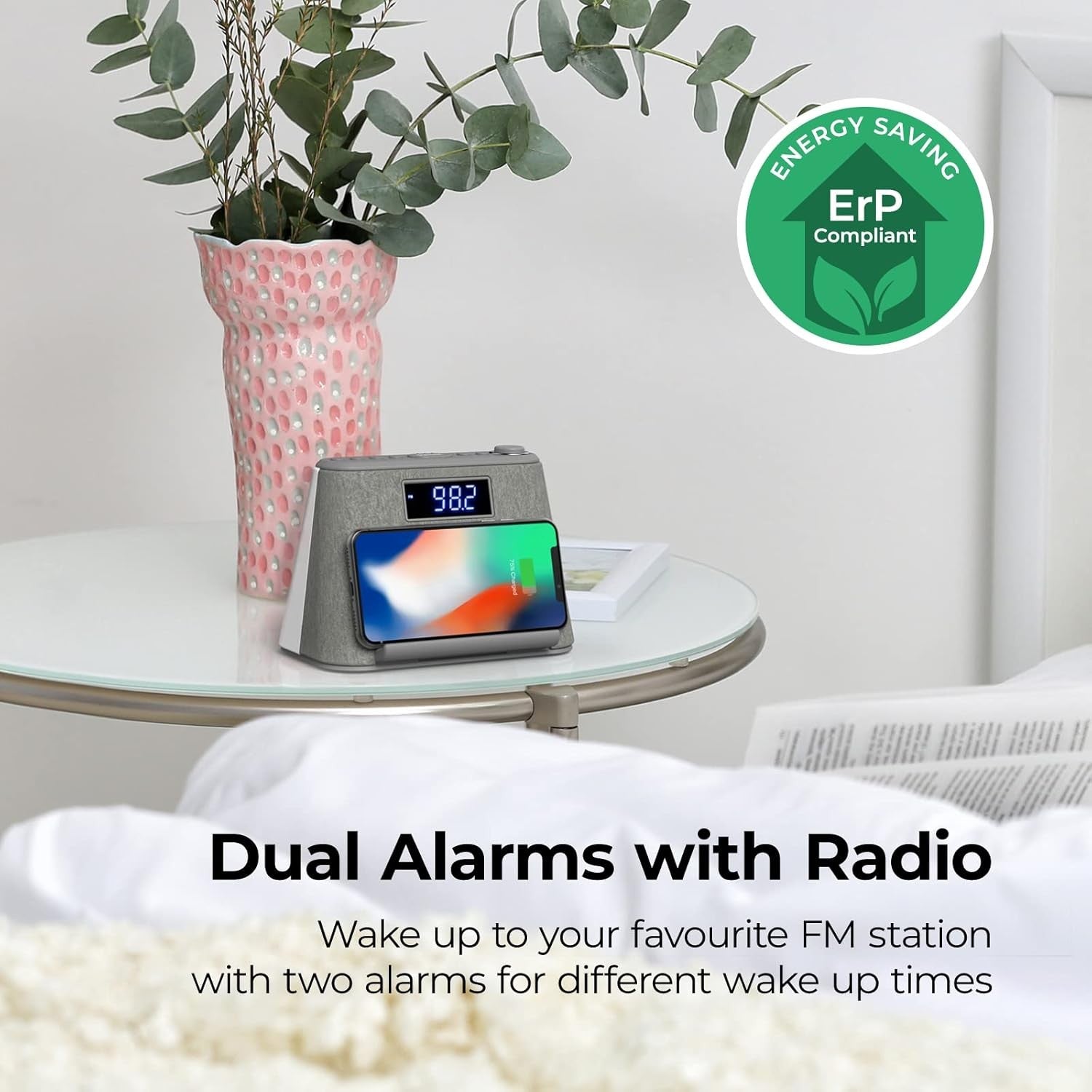 Alarm Clock Wireless Charging Bluetooth Speaker FM Radio Night Light