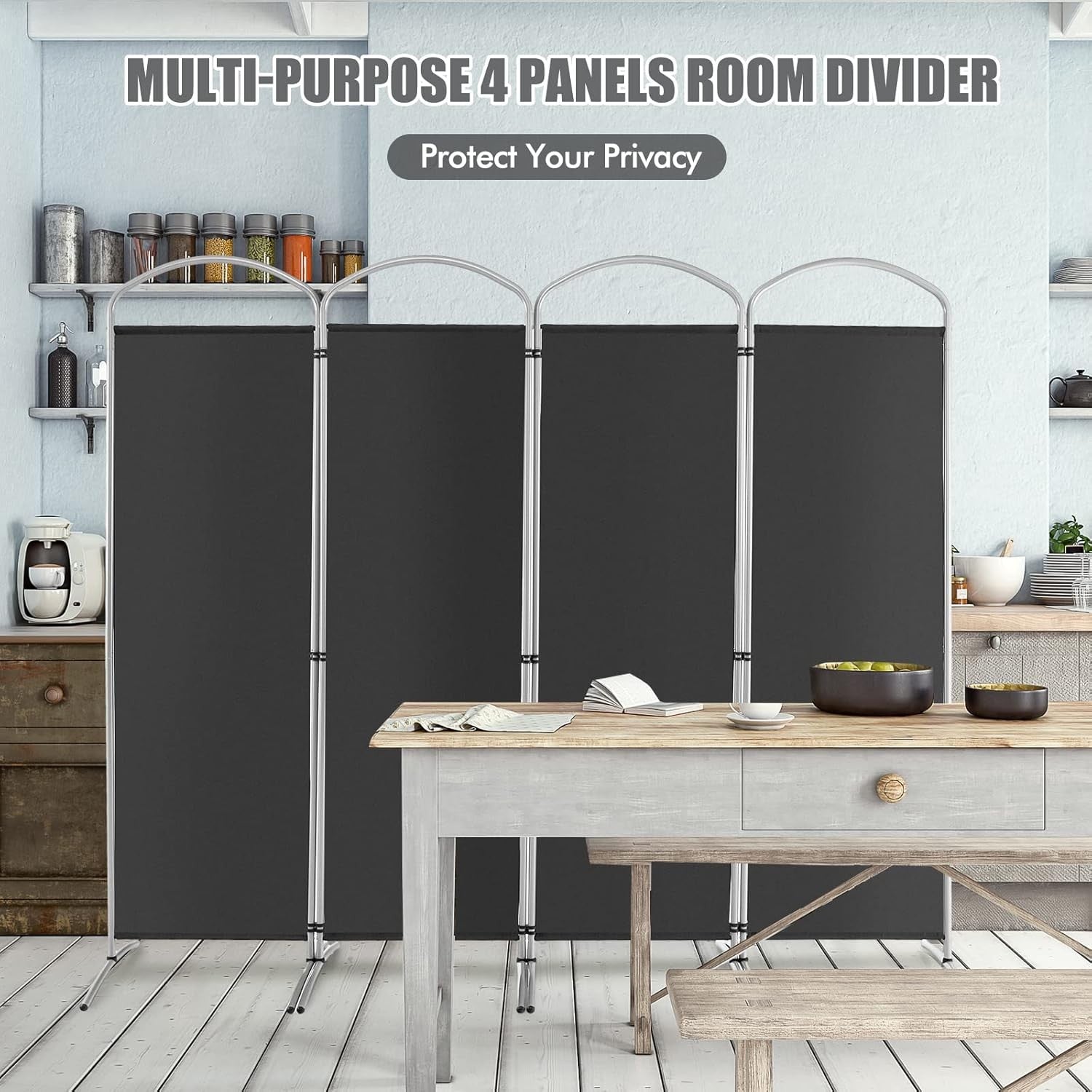 4 Panel Grey Folding Room Divider Privacy Screen Freestanding Partition 221x188c
