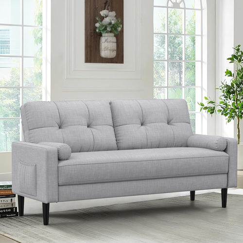 Grey 2 Seater Sofa Linen Fabric Couch Storage Cushions Small Room Ready
