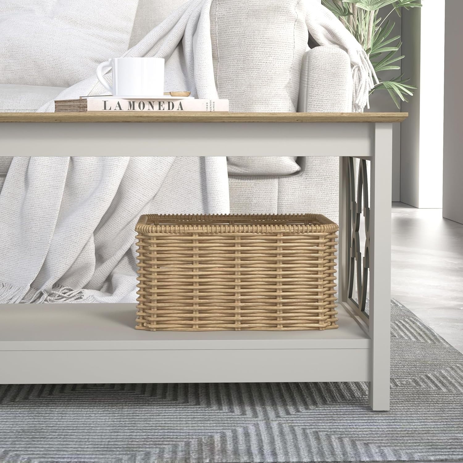 Modern Storage Coffee Table with Shelf 90x50x44cm Light Grey Oak Finish