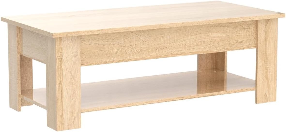 Oak Coffee Table with Lift-Up Storage & Magazine Shelf 100x50cm