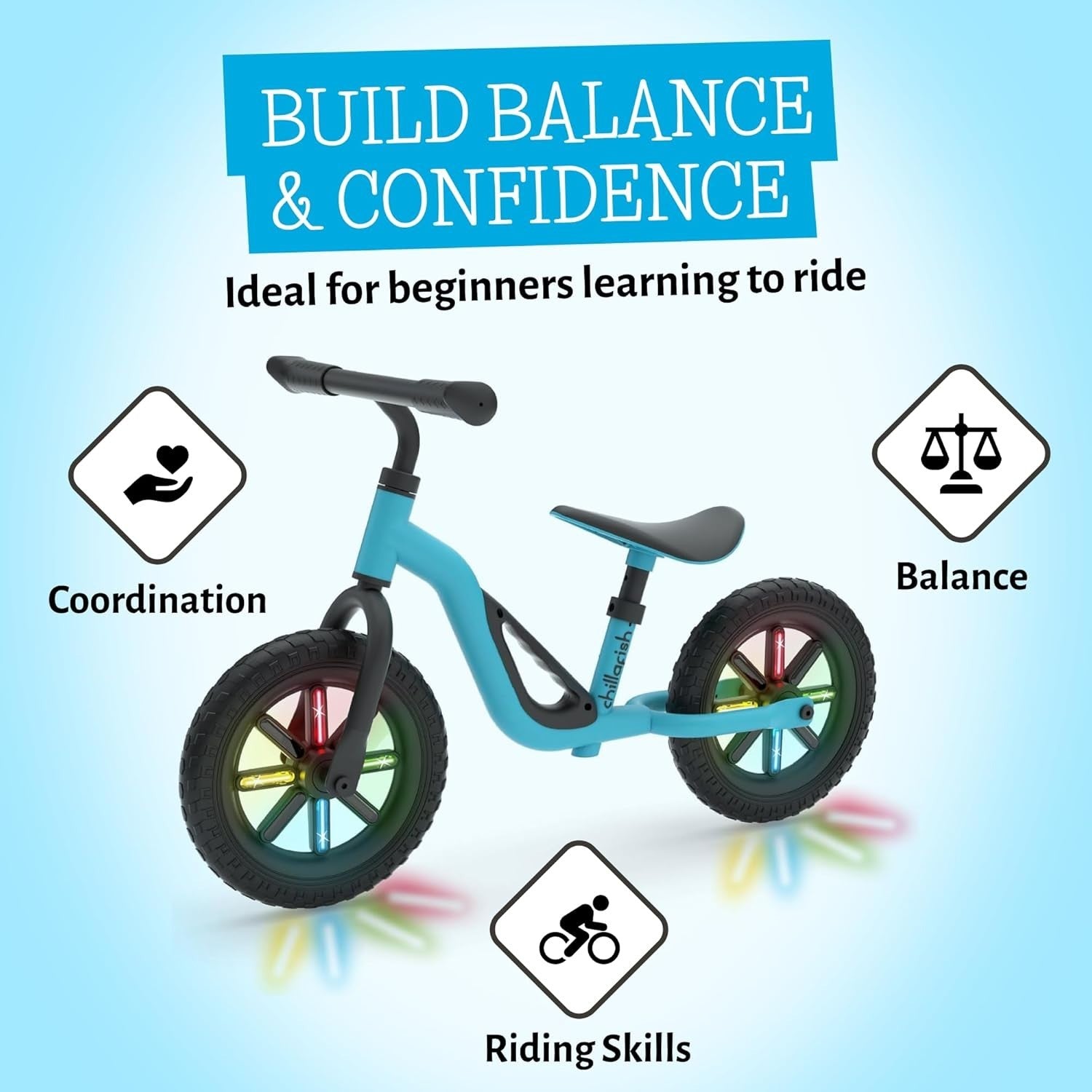 Kids Balance Bike Light Up Wheels Adjustable Toddler Bike 18M-4Y Blue