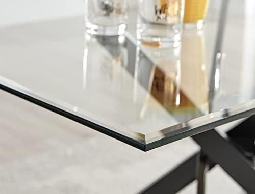 Modern Black Metal & Clear Glass Rectangular Dining Table 120x70cm