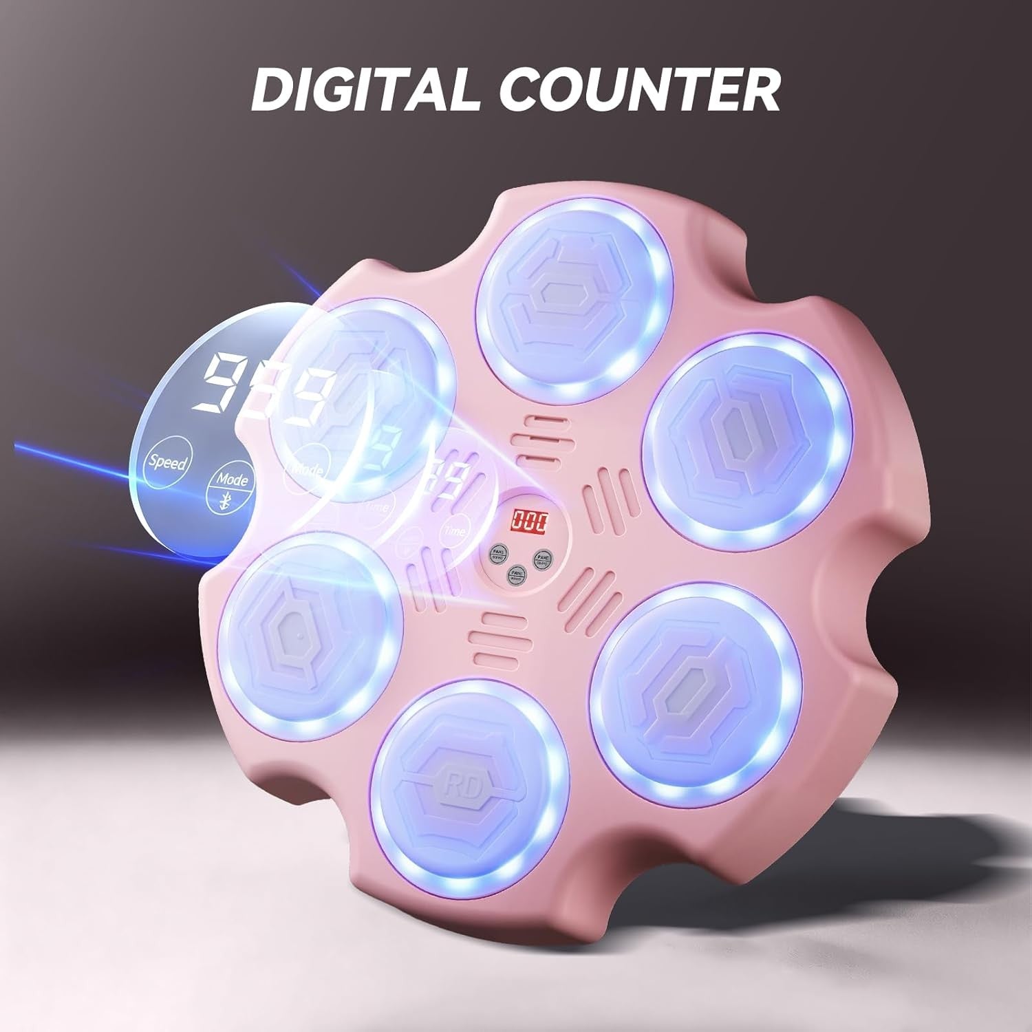 Pink Music Boxing Machine LED Wall Punch Trainer with Gloves for Home Fitness