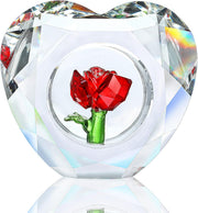 Crystal Red Rose Heart Ornament • K9 Glass Paperweight Gift • Romantic Decor