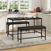 Modern Black Upholstered Dining Bench with H-Frame for Entryway 140kg Capacity