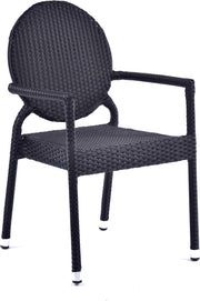 Black Rattan Armchair Stackable Round Back Garden Patio Dining Chair