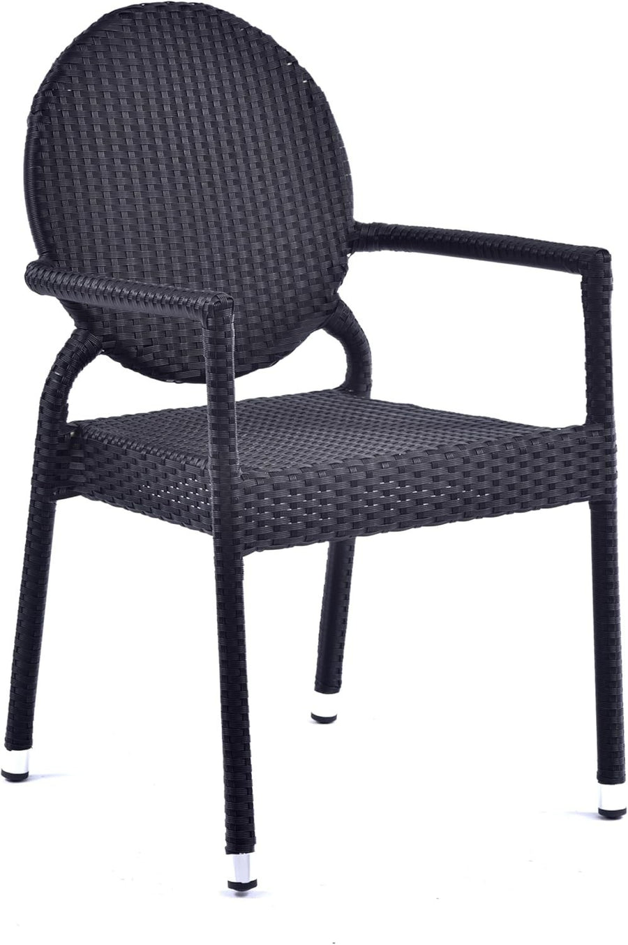Black Rattan Armchair Stackable Round Back Garden Patio Dining Chair