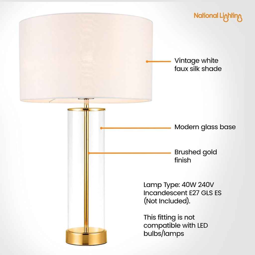 Dimmable Touch Table Lamp White Shade Glass Base Modern Bedside Lighting