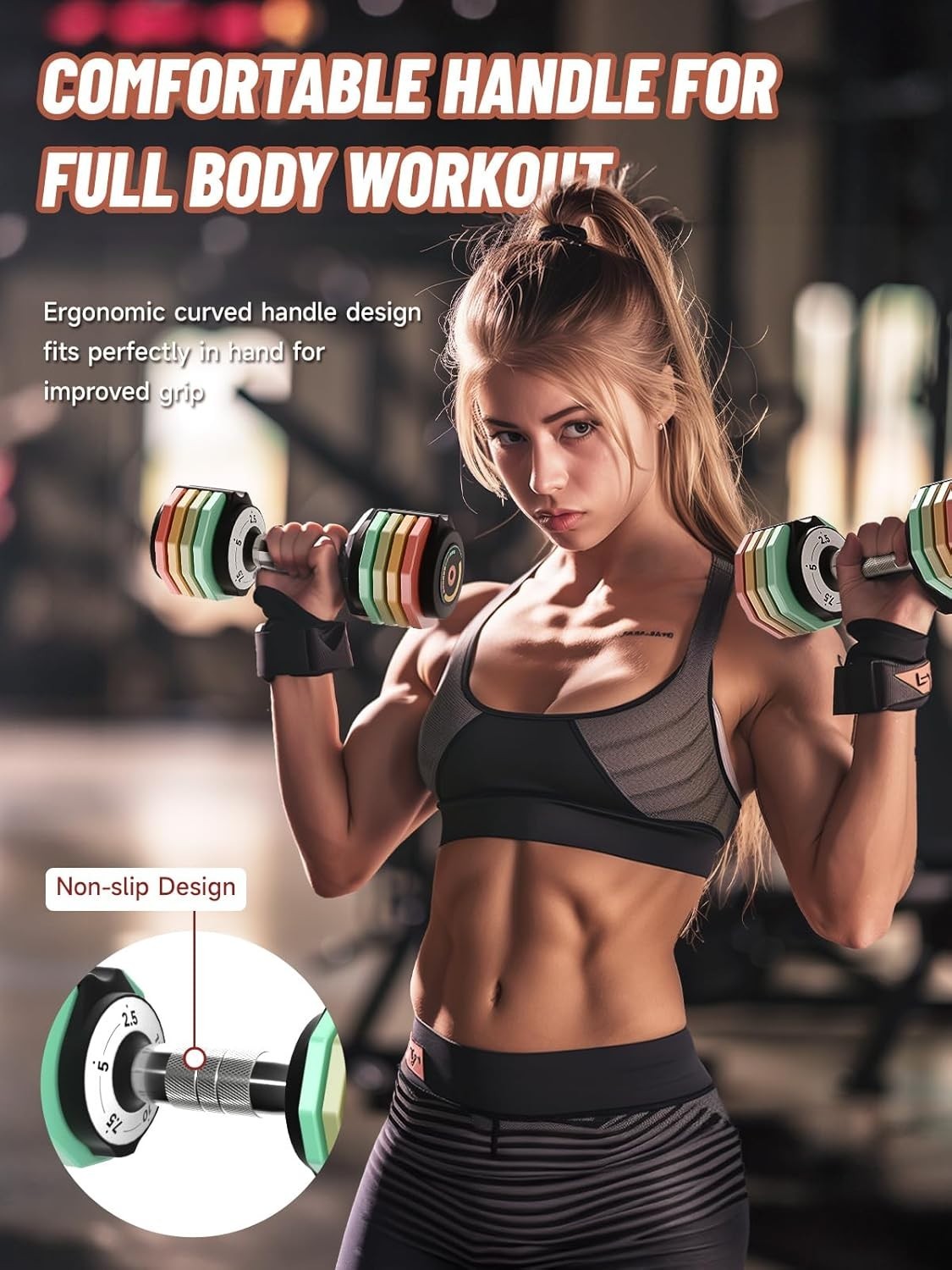 5-in-1 Adjustable Dumbbells Pair 2.5–12.5LB Quick Dial Non-Slip with Tray