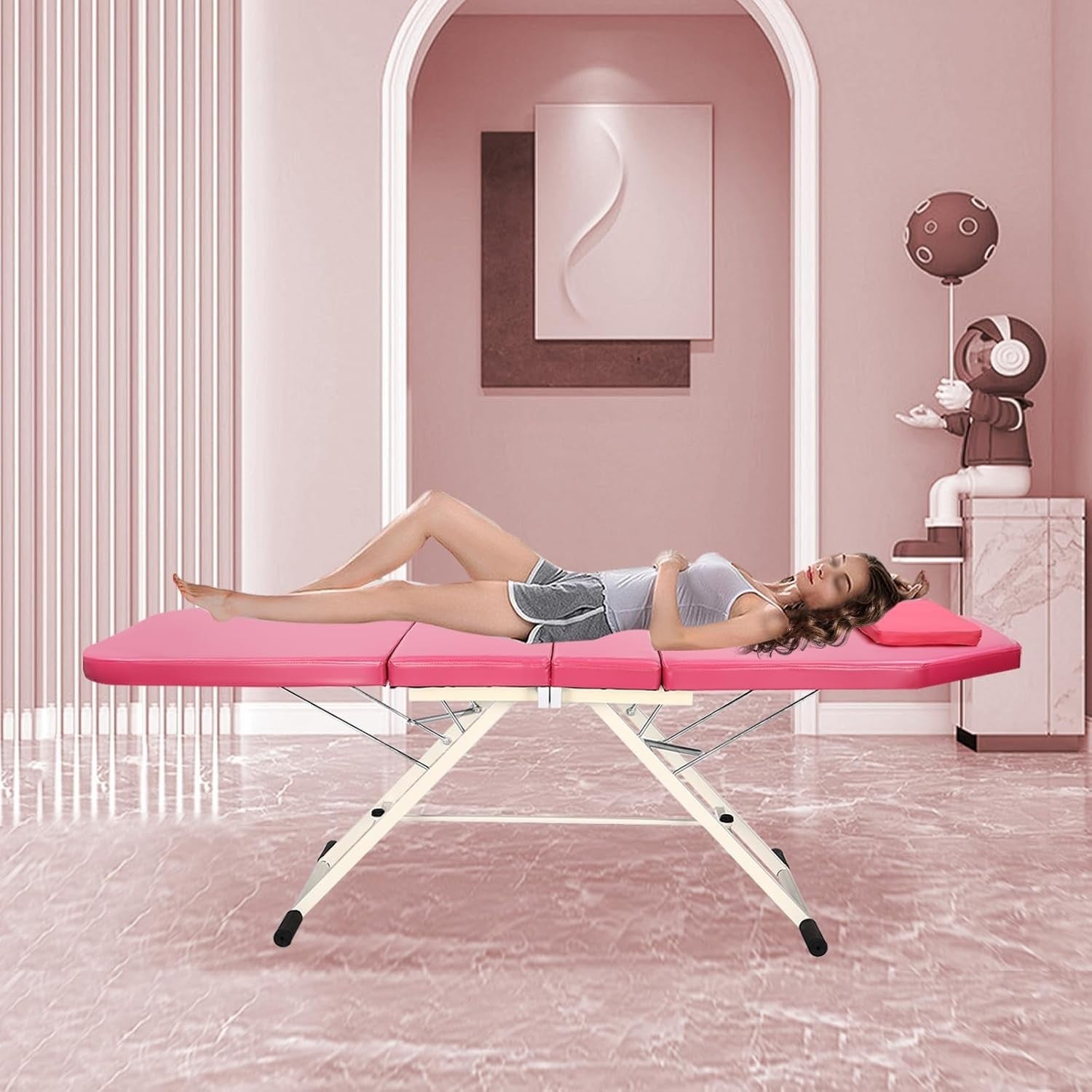 Foldable Portable Massage Bed Beauty Salon Lash Tattoo Table Pink 182cm