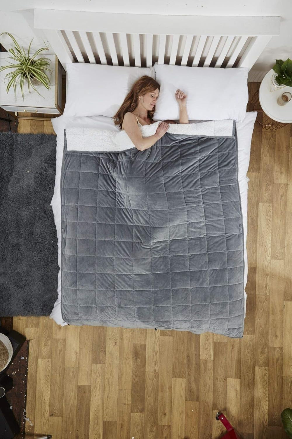 3.5kg Weighted Blanket 102x155cm Grey Sherpa Fleece Single Bed Sleep Therapy