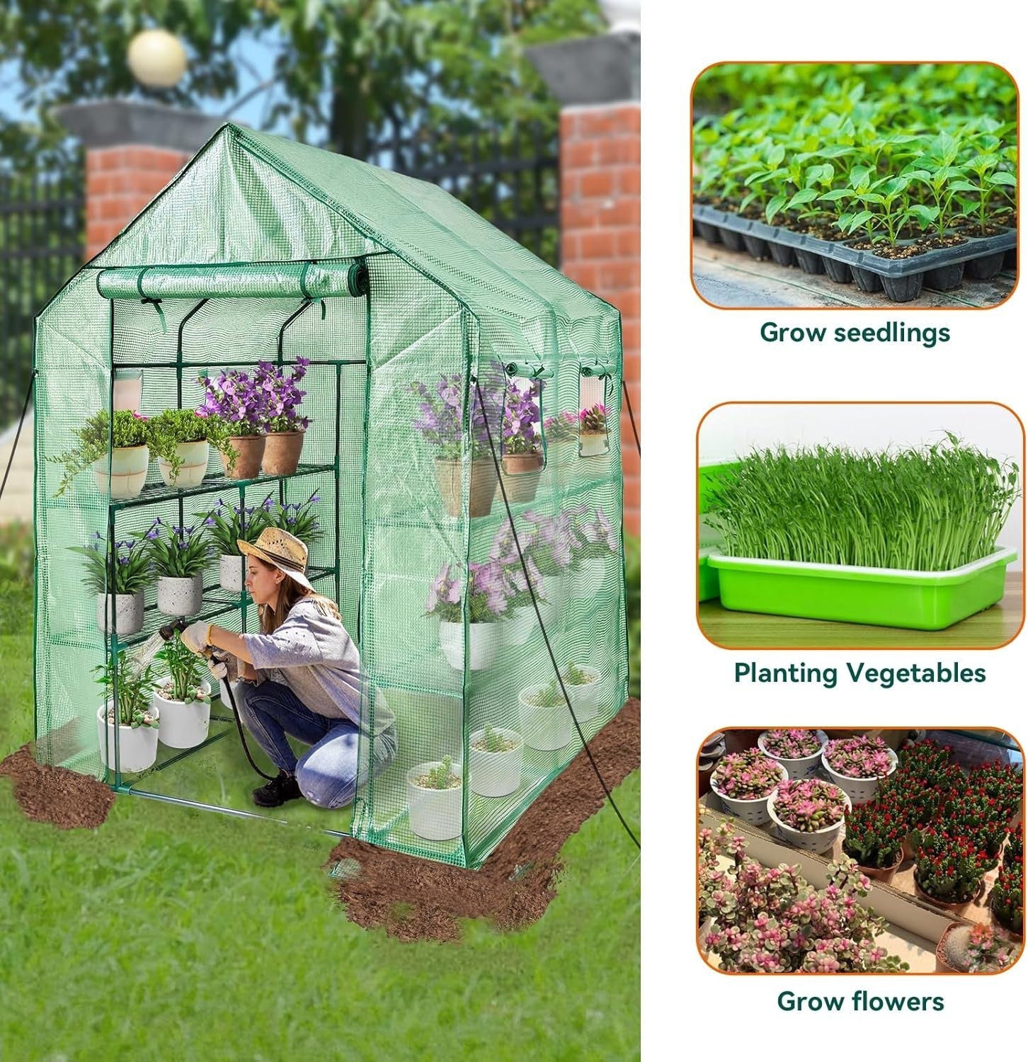 Walk-In Greenhouse 12 Shelves | Heavy-Duty Steel Frame | Reinforced PE Cover